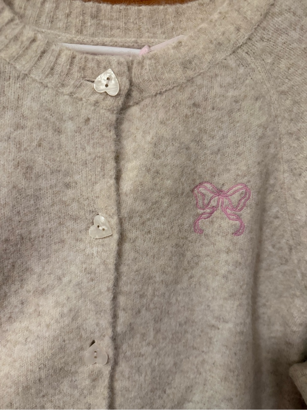 LoveShackFancy x Pink Cozy Cream Sweater with Pink Bow Motif - Picture 3 of 6